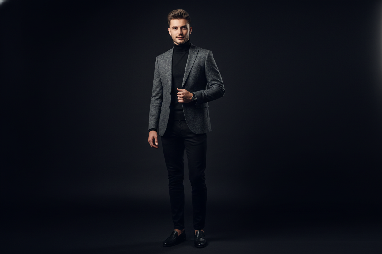 Uma imagem de um homem jovem moderno elegante fundo escuro